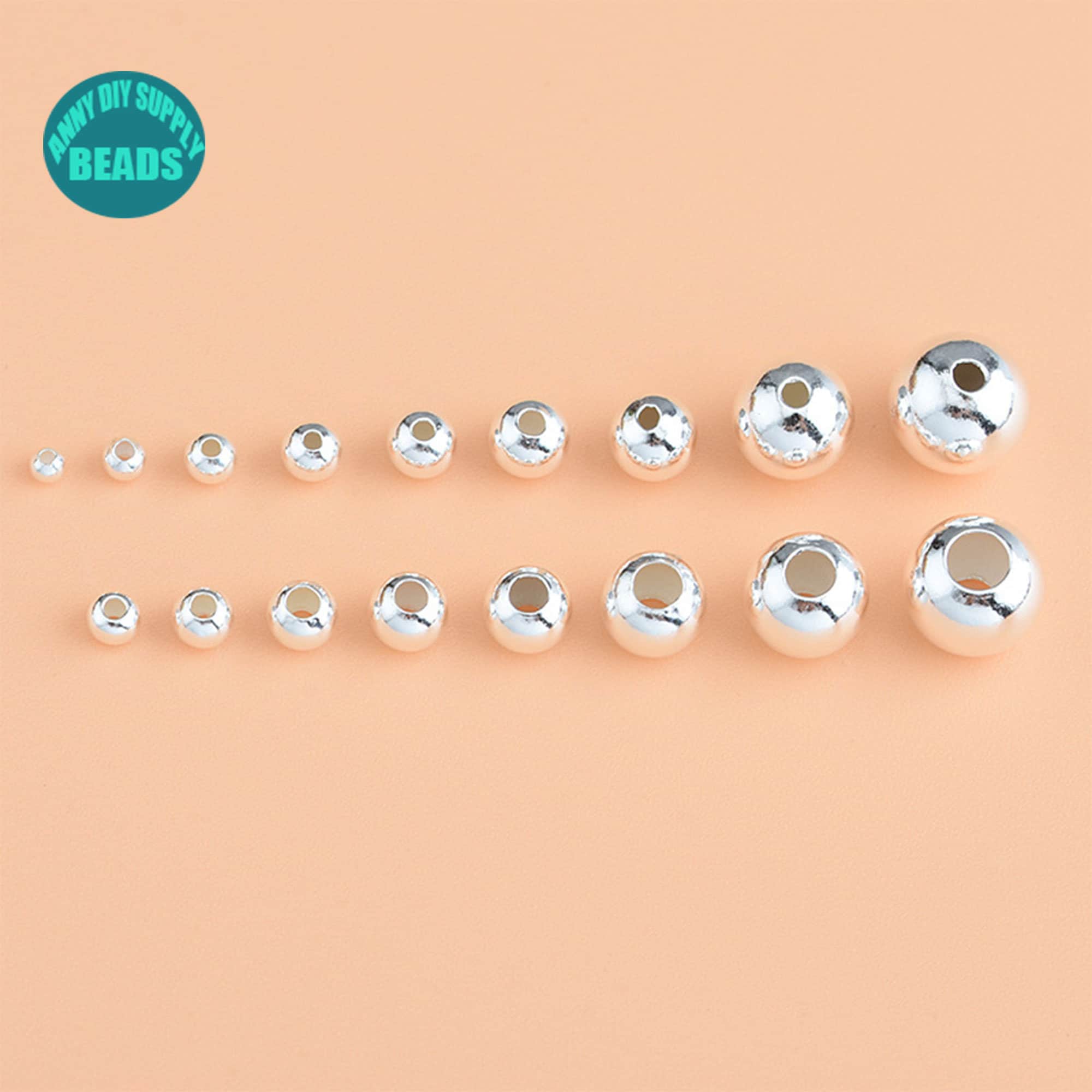 S925 Sterling Silver smooth Round beads,Bracelet Spacer Beads,S925
